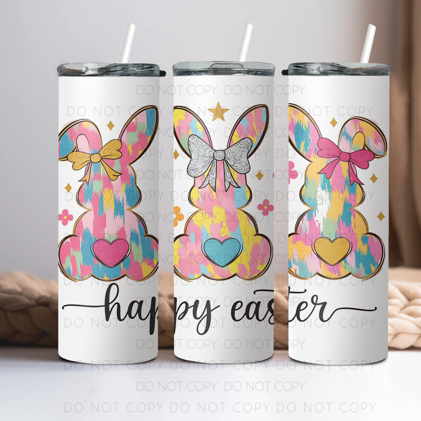 Happy Easter Brushstroke Bunnies 20oz Tumbler