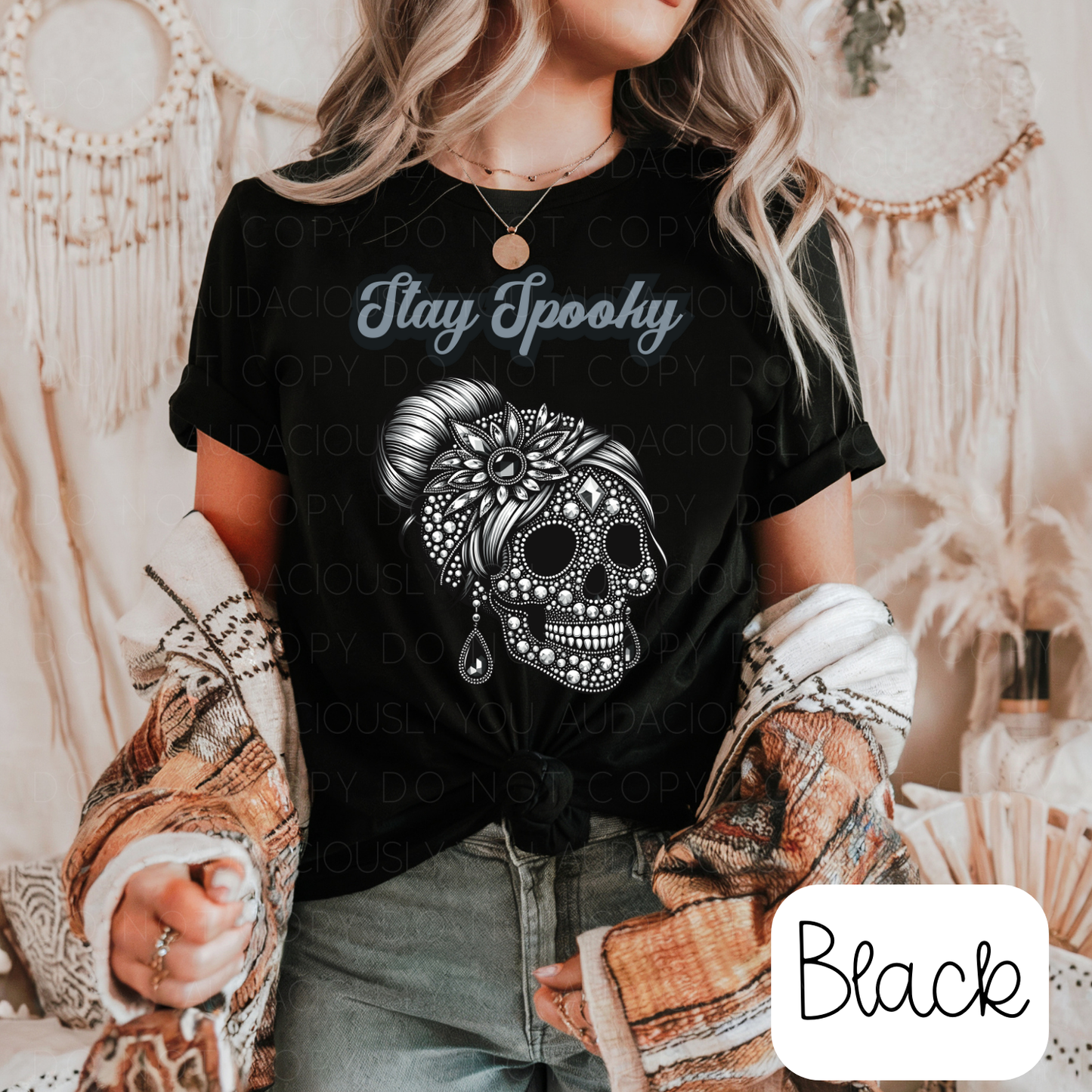 Stay Spooky Messy Bun Skull Digital Download