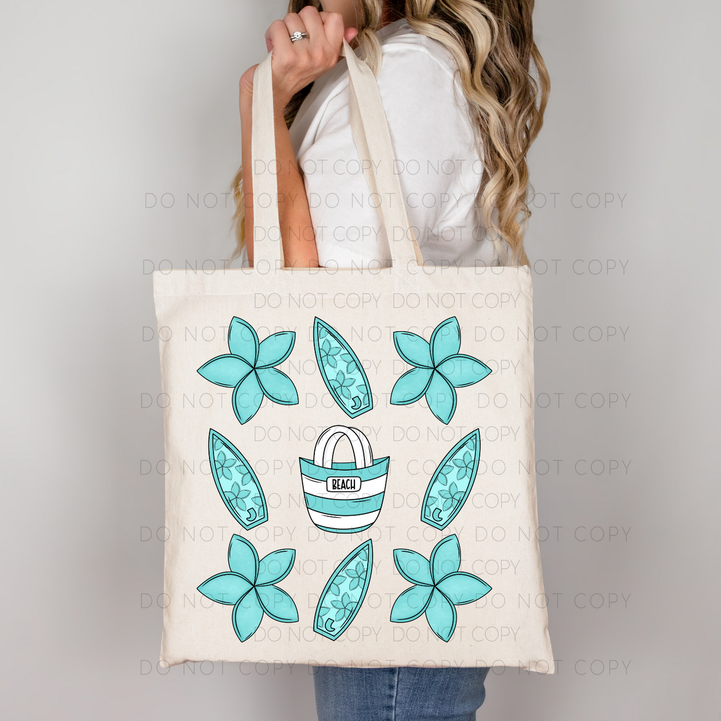 Teal Beach Collage Tote