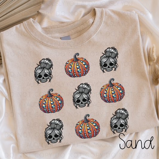 Messy Bun Skulls And Pumpkins Digital Download