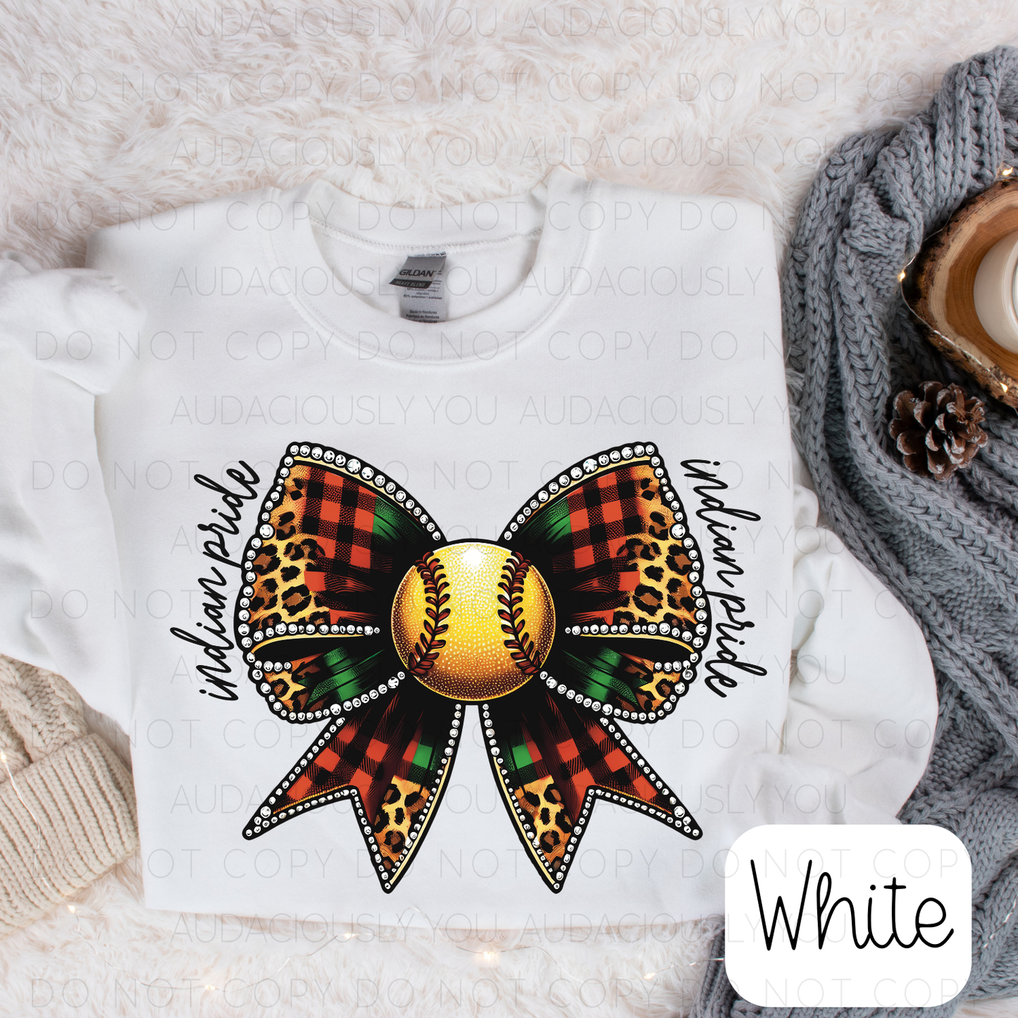 Indian Pride Softball Christmas Bow Digital Download