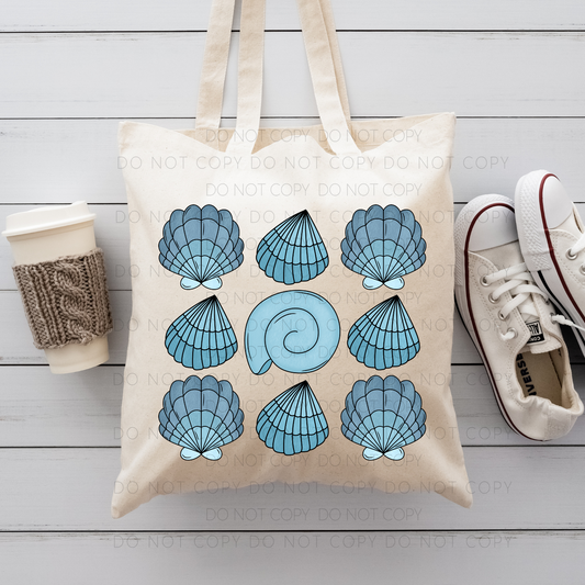 Blue Seashell Collage Tote